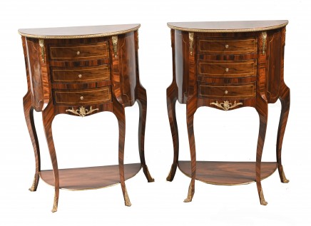 Pair French Bedside Cabinets Regence Half Round Tables