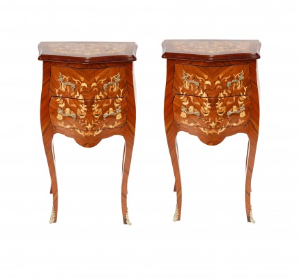 Pair French Bedside Chests - Empire Bombe Nightstands Commodes