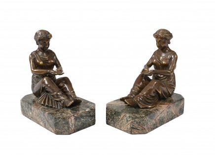 Pair French Bronze Bookends Female Figurine Classical