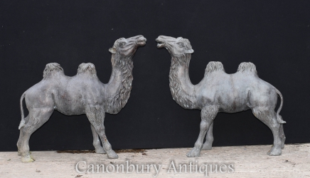 Pair French Bronze Camel Statues Arab Casting