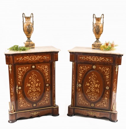 Pair French Cabinets Marquetry Inlay Empire