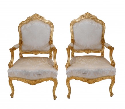 Pair French Gilt Arm Chairs - Louis XVI Seats