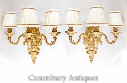 Pair French Gilt Wall Lights Candelabra Sconces