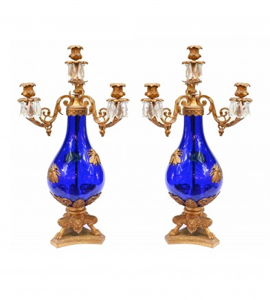 Pair French Glass Candelabras Gilt Mounts Empire 1870