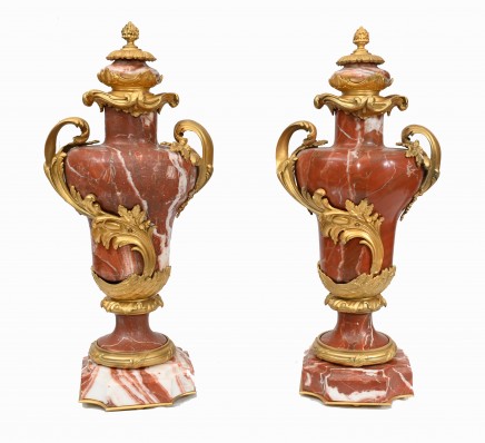 Pair French Marble Urns Cassolettes Gilt Empire