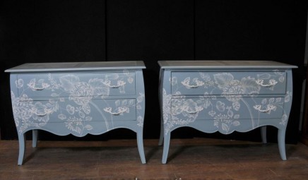 Pair French Painted Commodes Chest Drawers Shabby Farmhouse