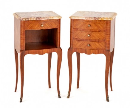 Pair French Satinwood Nightstands Antique Bedside Chests