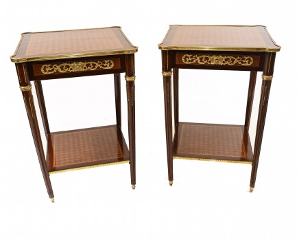 Pair French Side Tables Parquetry Inlay