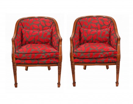 Pair French Tub Chairs Fauteuils Empire