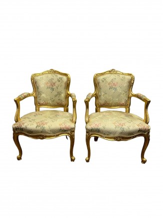 Pair Gilt Empire Arm Chairs Fauteuils Salon Armchairs