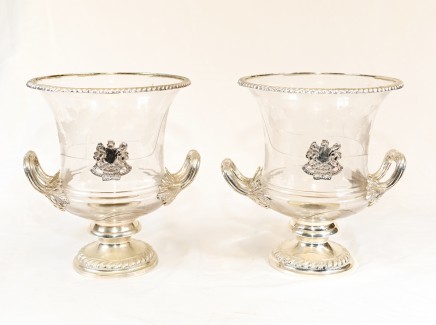 Pair Glass Urns Champagne Cooler French Wine Bucket
