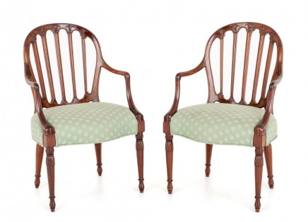 Pair Hepplewhite Arm Chairs Mahogany 1900