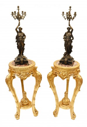 Pair Italian Gilt Pedestal Stands Rococo Tables