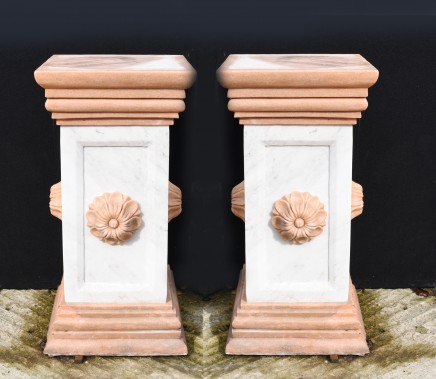 Pair Italian Marble Pedestal Columns Tables