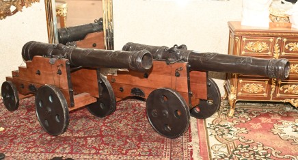 Pair Large Bronze Cannons - French Cannon Military Artillery