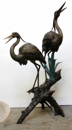 Pair Lifesize Bronze Cranes Fountain - Large Bird Casting Garden