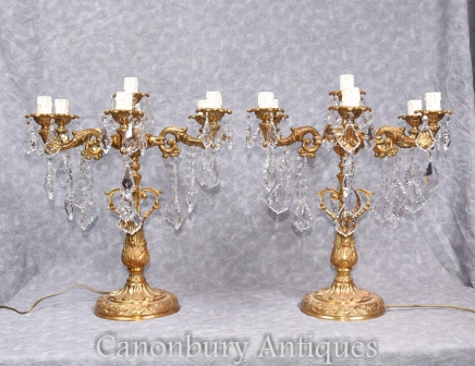 Pair Louis XVI Gilt Candelabras Table Lamps Ormolu
