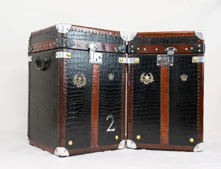Pair Luggage Boxes - Steamer Trunk Cases Faux Crocodile Table