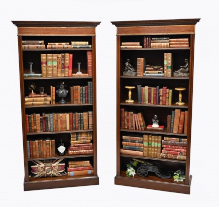 Pair Mahogany Bookcases Open Front Sheraton