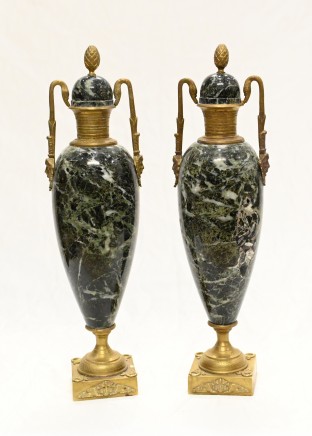 Pair Marble Amphora Urns Cassolettes French Empire 1880