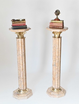 Pair Marble Pedestal Urns Classical French Column Tables