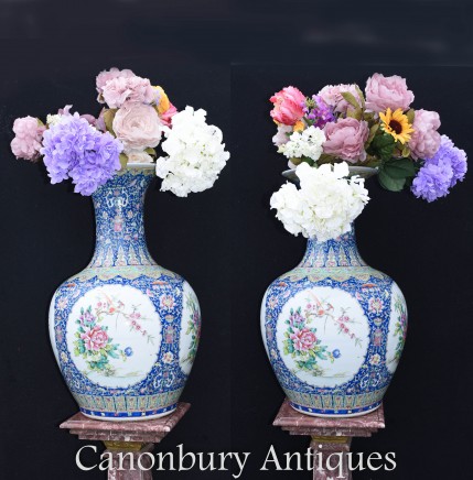 Pair Ming Porcelain Vases - Chinese Shanping Temple Urns