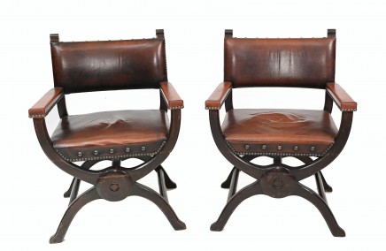 Pair Moroccan Arm Chairs Antique X Frame Furniture