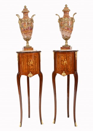 Pair Pedestal Side Tables Tall Stands French Empire