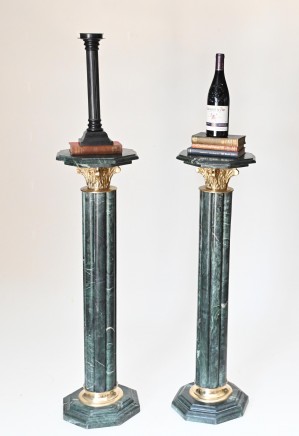 Pair Pedestal Tables Marble Empire Column Stands