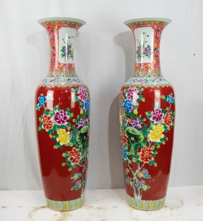 Pair Qing Porcelain Urns - Chinese Ceramic Floral Vases