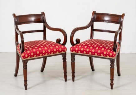 Pair Regency Arm Chairs - Antique Mahogany Open Chair
