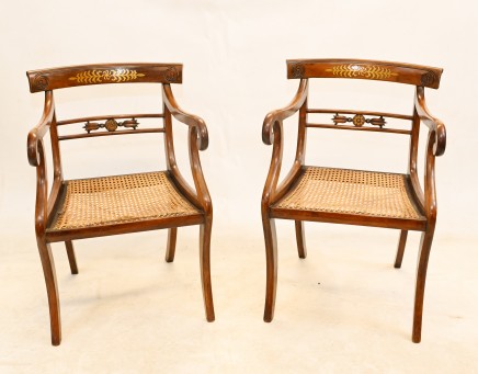Pair Regency Arm Chairs Brass Inlay 1810