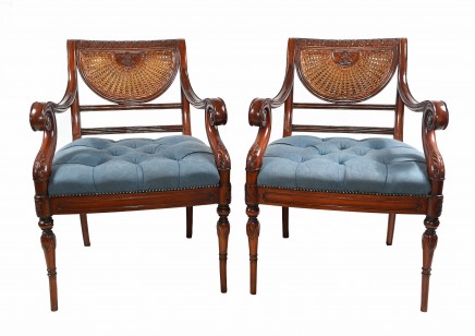 Pair Regency Arm Chairs Cane Back Mahogany