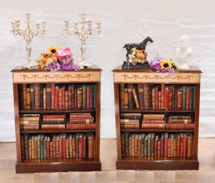 Pair Regency Bookcases - Mahogany Open Front Sheraton Inlay