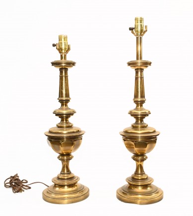 Pair Regency Brass Table Lamps Lights