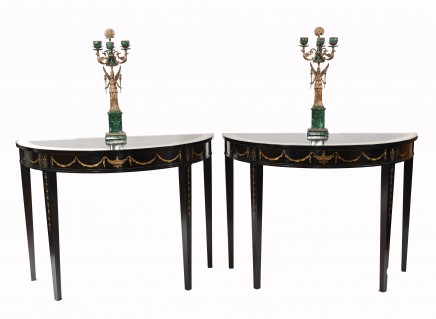 Pair Regency Console Tables Painted Lacquer Adams