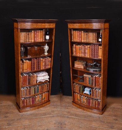Pair Regency Open Bookcases in Walnut Open Front Bookcase