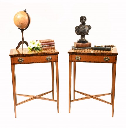 Pair Regency Side Tables Parquetry Inlay End Table