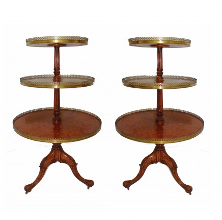Pair Regency Walnut Dumb Waiters - Antique Tiered Side Tables