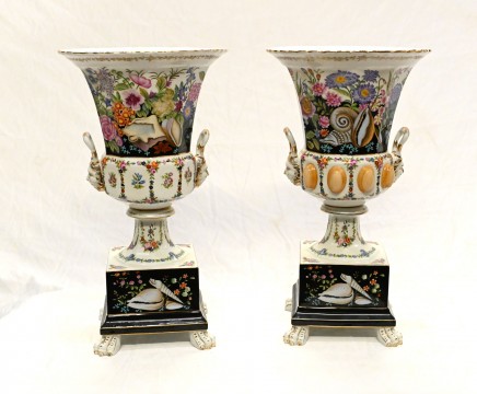 Pair Sevres Porcelain Urns Seashell Vases