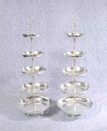 Pair Sheffield Silver Plate Cake Stands Tiered Dish Stand