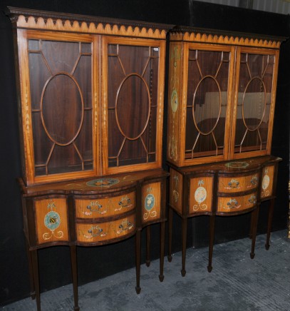 Pair Sheraton Display Cabinets Painted  Regency Satinwood Bookcase