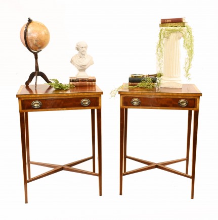Pair Sheraton Side Tables Flame Mahogany End Table