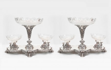 Pair Silver Plate Centrepieces  - Camel Epergne Glass Bowl Sheffield