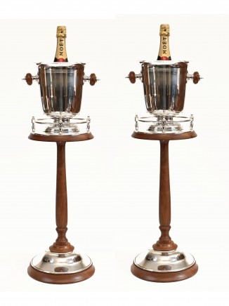 Pair Silver Plate Champagne Buckets Stands - Wine Cooler Ice