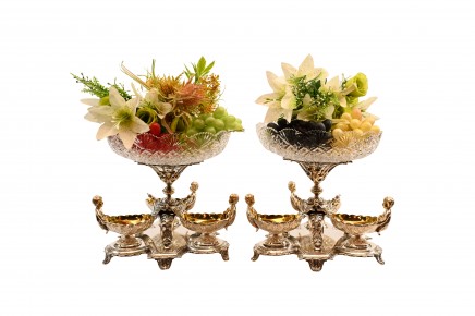 Pair Silver Plate Cherub  Dishes - Glass Bowl Comports Sheffield Dippers Centrepiece