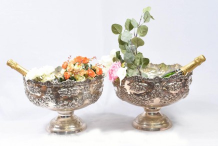 Pair Silver Plate Punch Bowls - Rococo Wine Champagne Buckets Dishes Victorian