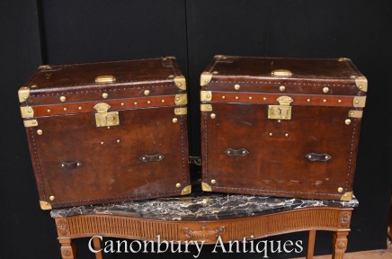 Pair Steamer Trunk Luggage Cases - Side Table Box