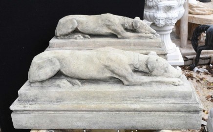 Pair Stone Sleeping Dog Statues - Classical Hound Gatekeeper Statues