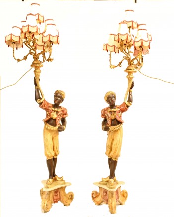 Pair Venetian Blackamoor Candelabras Statues Floor Lamps Italian